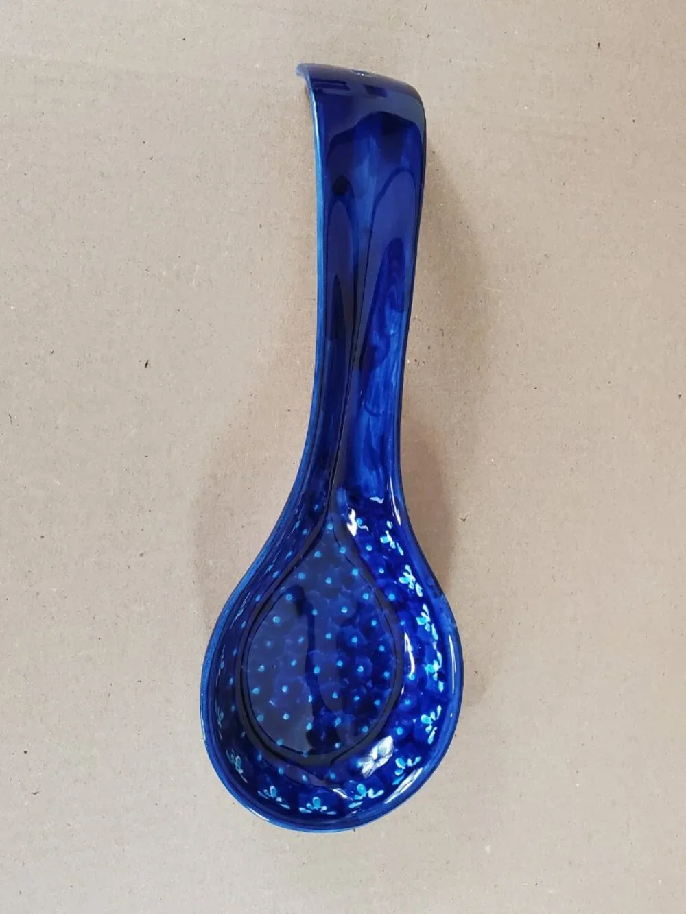 Vintage Boleslawiec  Polish Pottery Spoon Ladle Rest Cobalt Blue Floral